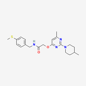 molecular formula C21H28N4O2S B2814266 2-{[6-methyl-2-(4-methylpiperidin-1-yl)pyrimidin-4-yl]oxy}-N-[4-(methylsulfanyl)benzyl]acetamide CAS No. 1031962-22-7
