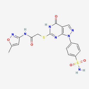 molecular formula C17H15N7O5S2 B2814267 N-(5-methylisoxazol-3-yl)-2-((4-oxo-1-(4-sulfamoylphenyl)-4,5-dihydro-1H-pyrazolo[3,4-d]pyrimidin-6-yl)thio)acetamide CAS No. 534596-82-2