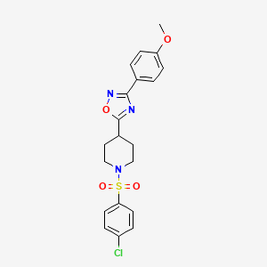 molecular formula C20H20ClN3O4S B2814273 5-[1-(4-Chlorophenyl)sulfonylpiperidin-4-yl]-3-(4-methoxyphenyl)-1,2,4-oxadiazole CAS No. 859118-92-6