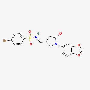 molecular formula C18H17BrN2O5S B2814275 N-((1-(苯并[d][1,3]二噁杂环-5-基)-5-氧代吡咯啉-3-基)甲基)-4-溴苯磺酰胺 CAS No. 955234-73-8
