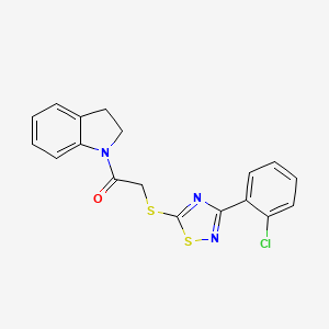 molecular formula C18H14ClN3OS2 B2814283 2-((3-(2-Chlorophenyl)-1,2,4-thiadiazol-5-yl)thio)-1-(indolin-1-yl)ethanone CAS No. 864919-02-8