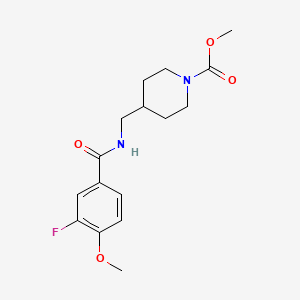 molecular formula C16H21FN2O4 B2814286 甲酸甲酯4-((3-氟-4-甲氧基苯甲酰氨基)甲基)哌嗪-1-羧酸酯 CAS No. 1797793-90-8
