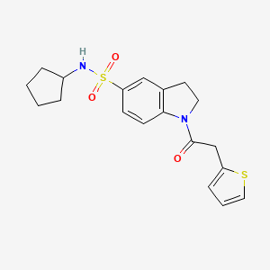 molecular formula C19H22N2O3S2 B2814288 1-{5-[(Cyclopentylamino)sulfonyl]indolinyl}-2-(2-thienyl)ethan-1-one CAS No. 919019-35-5