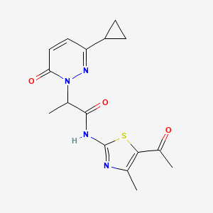 molecular formula C16H18N4O3S B2814301 N-(5-acetyl-4-methylthiazol-2-yl)-2-(3-cyclopropyl-6-oxopyridazin-1(6H)-yl)propanamide CAS No. 2097927-02-9