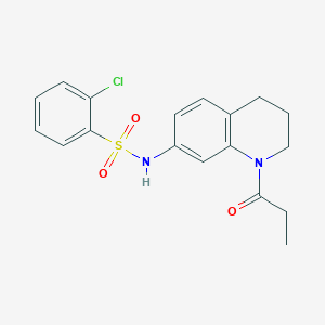 molecular formula C18H19ClN2O3S B2814303 2-chloro-N-(1-propionyl-1,2,3,4-tetrahydroquinolin-7-yl)benzenesulfonamide CAS No. 946297-87-6