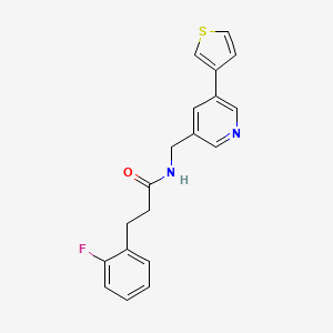 molecular formula C19H17FN2OS B2814308 3-(2-fluorophenyl)-N-((5-(thiophen-3-yl)pyridin-3-yl)methyl)propanamide CAS No. 1705720-43-9