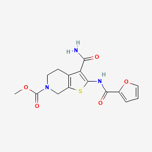 molecular formula C15H15N3O5S B2814309 甲基3-氨基甲酰基-2-(呋喃-2-羧酰胺基)-4,5-二氢噻吩[2,3-c]吡啶-6(7H)-羧酸酯 CAS No. 886950-87-4