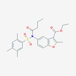 molecular formula C25H29NO6S B281431 Ethyl 5-{butyryl[(2,4,5-trimethylphenyl)sulfonyl]amino}-2-methyl-1-benzofuran-3-carboxylate 