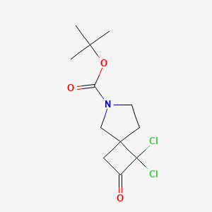 molecular formula C12H17Cl2NO3 B2814312 6-氮杂螺[3.4]辛烷-6-羧酸, 1,1-二氯-2-氧代-, 1,1-二甲基乙酯 CAS No. 1558037-99-2