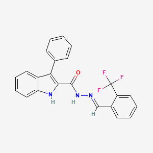 molecular formula C23H16F3N3O B2814316 3-Phenyl-N'-((2-(trifluoromethyl)phenyl)methylene)-1H-indole-2-carbohydrazide CAS No. 338415-07-9
