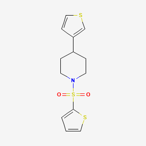 molecular formula C13H15NO2S3 B2814328 1-(Thiophen-2-ylsulfonyl)-4-(thiophen-3-yl)piperidine CAS No. 1448075-33-9