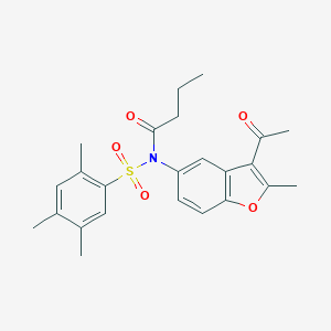 molecular formula C24H27NO5S B281433 N-(3-acetyl-2-methyl-1-benzofuran-5-yl)-N-butyryl-2,4,5-trimethylbenzenesulfonamide 