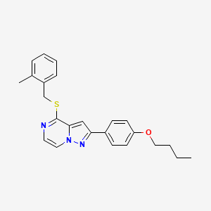 molecular formula C24H25N3OS B2814343 2-(4-Butoxyphenyl)-4-[(2-methylbenzyl)thio]pyrazolo[1,5-a]pyrazine CAS No. 1223762-68-2