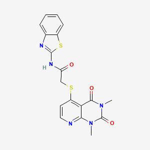 molecular formula C18H15N5O3S2 B2814361 N-(1,3-苯并噻唑-2-基)-2-(1,3-二甲基-2,4-二氧代吡啶并[2,3-d]嘧啶-5-基)硫代乙酰胺 CAS No. 899988-08-0
