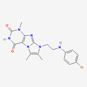 molecular formula C18H19BrN6O2 B2814373 8-(2-((4-溴苯基)氨基)乙基)-1,6,7-三甲基-1H-咪唑并[2,1-f]嘧啶-2,4(3H,8H)-二酮 CAS No. 923684-19-9