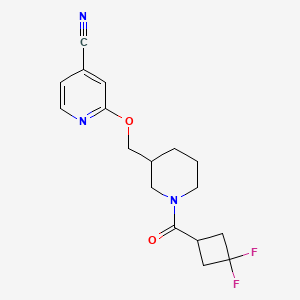 molecular formula C17H19F2N3O2 B2814374 2-[[1-(3,3-二氟环丁烷羰基)哌啶-3-基]甲氧基]吡啶-4-碳腈 CAS No. 2380058-79-5