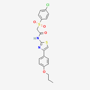 molecular formula C20H19ClN2O4S2 B2814376 2-((4-chlorophenyl)sulfonyl)-N-(4-(4-propoxyphenyl)thiazol-2-yl)acetamide CAS No. 895459-93-5