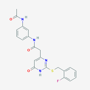 molecular formula C21H19FN4O3S B2814388 N-(3-acetamidophenyl)-2-(2-((2-fluorobenzyl)thio)-6-oxo-1,6-dihydropyrimidin-4-yl)acetamide CAS No. 1105241-04-0