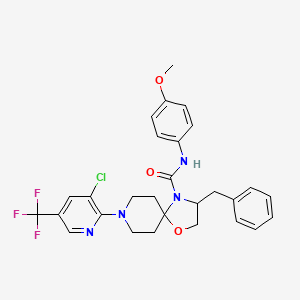 molecular formula C28H28ClF3N4O3 B2814393 3-苄基-8-[3-氯-5-(三氟甲基)-2-吡啶基]-N-(4-甲氧基苯基)-1-氧代-4,8-二氮杂螺[4.5]癸烷-4-羧酰胺 CAS No. 338777-57-4