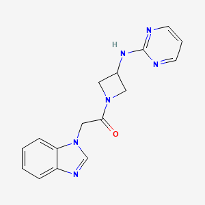 molecular formula C16H16N6O B2814420 2-(1H-benzo[d]imidazol-1-yl)-1-(3-(pyrimidin-2-ylamino)azetidin-1-yl)ethanone CAS No. 2309775-96-8