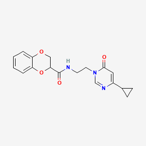 molecular formula C18H19N3O4 B2814448 N-(2-(4-cyclopropyl-6-oxopyrimidin-1(6H)-yl)ethyl)-2,3-dihydrobenzo[b][1,4]dioxine-2-carboxamide CAS No. 2034544-23-3