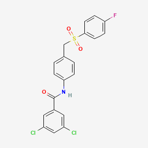 molecular formula C20H14Cl2FNO3S B2814449 3,5-二氯-N-[4-[(4-氟苯基)磺酰甲基]苯基]苯甲酰胺 CAS No. 338398-78-0