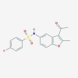 molecular formula C17H14FNO4S B281446 N-(3-Acetyl-2-methyl-benzofuran-5-yl)-4-fluoro-benzenesulfonamide 