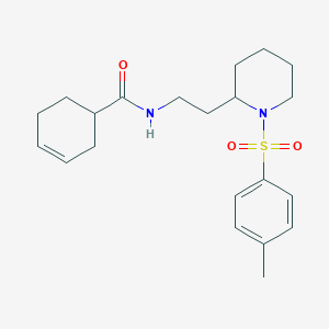 molecular formula C21H30N2O3S B2814463 N-(2-(1-tosylpiperidin-2-yl)ethyl)cyclohex-3-enecarboxamide CAS No. 1396627-01-2