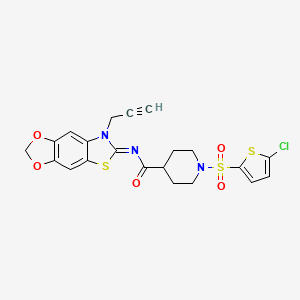molecular formula C21H18ClN3O5S3 B2814465 (E)-1-((5-氯噻吩-2-基)磺酰)-N-(7-(丙-2-炔基)-[1,3]二氧杂环[4',5':4,5]苯并[1,2-d]噻唑-6(7H)-基)哌啶-4-甲酰胺 CAS No. 946244-70-8