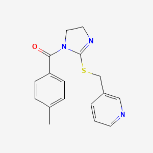 molecular formula C17H17N3OS B2814467 (2-((pyridin-3-ylmethyl)thio)-4,5-dihydro-1H-imidazol-1-yl)(p-tolyl)methanone CAS No. 851807-36-8