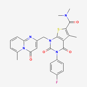 molecular formula C26H22FN5O4S B2814474 3-(4-氟苯基)-N,N,5-三甲基-1-[(6-甲基-4-氧代吡啶[1,2-a]嘧啶-2-基)甲基]-2,4-二氧代噻吩[2,3-d]嘧啶-6-甲酰胺 CAS No. 866015-66-9