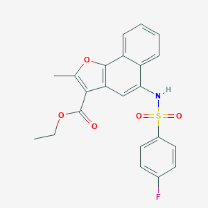 molecular formula C22H18FNO5S B281448 Ethyl 5-{[(4-fluorophenyl)sulfonyl]amino}-2-methylnaphtho[1,2-b]furan-3-carboxylate 