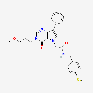 molecular formula C26H28N4O3S B2814483 2-[3-(3-methoxypropyl)-4-oxo-7-phenyl-3,4-dihydro-5H-pyrrolo[3,2-d]pyrimidin-5-yl]-N-[4-(methylsulfanyl)benzyl]acetamide CAS No. 1251631-82-9