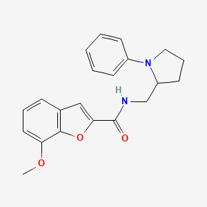 molecular formula C21H22N2O3 B2814487 7-甲氧基-N-((1-苯基吡咯啉-2-基)甲基)苯并呋喃-2-甲酰胺 CAS No. 1797899-07-0