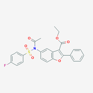 molecular formula C25H20FNO6S B281449 Ethyl 5-{acetyl[(4-fluorophenyl)sulfonyl]amino}-2-phenyl-1-benzofuran-3-carboxylate 