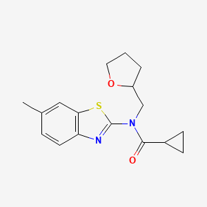 molecular formula C17H20N2O2S B2814490 N-(6-methylbenzo[d]thiazol-2-yl)-N-((tetrahydrofuran-2-yl)methyl)cyclopropanecarboxamide CAS No. 920343-28-8
