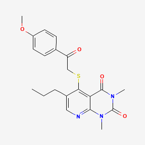 molecular formula C21H23N3O4S B2814497 5-((2-(4-methoxyphenyl)-2-oxoethyl)thio)-1,3-dimethyl-6-propylpyrido[2,3-d]pyrimidine-2,4(1H,3H)-dione CAS No. 899940-95-5