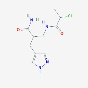 molecular formula C11H17ClN4O2 B2814508 2-[(2-Chloropropanoylamino)methyl]-3-(1-methylpyrazol-4-yl)propanamide CAS No. 2411235-95-3