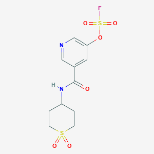 molecular formula C11H13FN2O6S2 B2814509 3-[(1,1-Dioxothian-4-yl)carbamoyl]-5-fluorosulfonyloxypyridine CAS No. 2411226-62-3