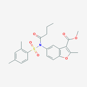 molecular formula C23H25NO6S B281451 Methyl 5-{butyryl[(2,4-dimethylphenyl)sulfonyl]amino}-2-methyl-1-benzofuran-3-carboxylate 