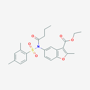 molecular formula C24H27NO6S B281452 Ethyl 5-{butyryl[(2,4-dimethylphenyl)sulfonyl]amino}-2-methyl-1-benzofuran-3-carboxylate 