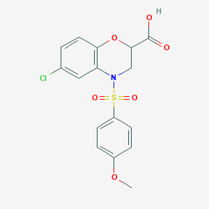 molecular formula C16H14ClNO6S B2814533 6-氯-4-[(4-甲氧基苯基)磺酰]-3,4-二氢-2H-1,4-苯并噁嗪-2-甲酸 CAS No. 866134-61-4