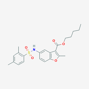 molecular formula C23H27NO5S B281455 Pentyl 5-{[(2,4-dimethylphenyl)sulfonyl]amino}-2-methyl-1-benzofuran-3-carboxylate 