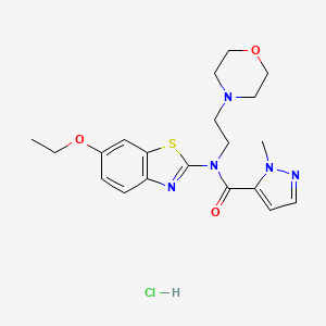 molecular formula C20H26ClN5O3S B2814555 N-(6-ethoxybenzo[d]thiazol-2-yl)-1-methyl-N-(2-morpholinoethyl)-1H-pyrazole-5-carboxamide hydrochloride CAS No. 1215826-21-3