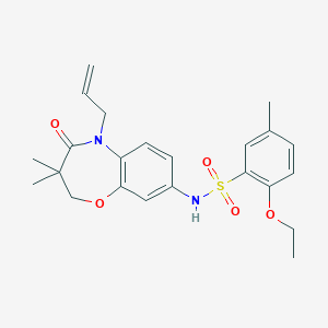 molecular formula C23H28N2O5S B2814557 N-(5-烯丙基-3,3-二甲基-4-氧代-2,3,4,5-四氢苯并[b][1,4]噁唑-8-基)-2-乙氧基-5-甲基苯磺酰胺 CAS No. 921996-91-0