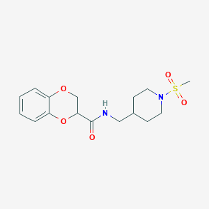 molecular formula C16H22N2O5S B2814559 N-((1-(甲磺酰基)哌啶-4-基)甲基)-2,3-二氢苯并[b][1,4]二噁烷-2-甲酸胺 CAS No. 1234891-14-5