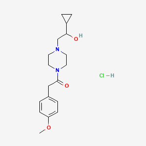 molecular formula C18H27ClN2O3 B2814570 1-(4-(2-Cyclopropyl-2-hydroxyethyl)piperazin-1-yl)-2-(4-methoxyphenyl)ethanone hydrochloride CAS No. 1396800-36-4