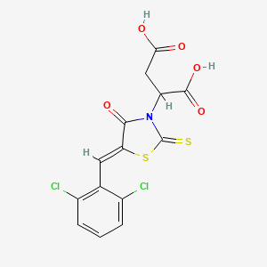 molecular formula C14H9Cl2NO5S2 B2814576 2-[(5Z)-5-[(2,6-dichlorophenyl)methylidene]-4-oxo-2-sulfanylidene-1,3-thiazolidin-3-yl]butanedioic acid CAS No. 881487-37-2