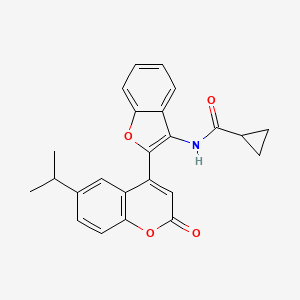 molecular formula C24H21NO4 B2814578 N-{2-[2-oxo-6-(propan-2-yl)-2H-chromen-4-yl]-1-benzofuran-3-yl}cyclopropanecarboxamide CAS No. 903589-82-2