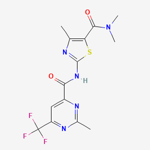 molecular formula C14H14F3N5O2S B2814591 N,N,4-Trimethyl-2-[[2-methyl-6-(trifluoromethyl)pyrimidine-4-carbonyl]amino]-1,3-thiazole-5-carboxamide CAS No. 2415562-19-3
